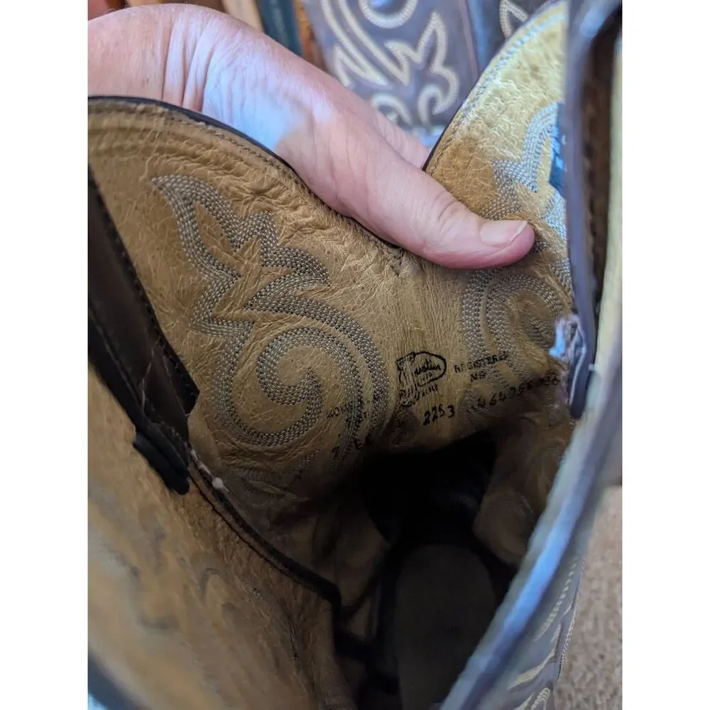 Justin Men’s Western Cowboy Boots Brown Leather Stitched Shaft Size 9 EE Wide